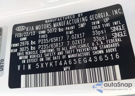 2014 Kia Sorento Lx from USA, damaged, VIN 5XYKT4A65EG436516